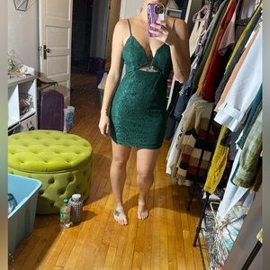 Green lace cut out mini dress